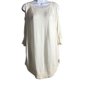 Express Cold Shoulder Rounded Hem Woven Sleeve Sweater Size S